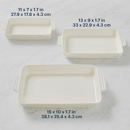 Pyrex 3-Piece Ceramic Bakeware Set, Nonstick Casserole Dish with Handles, Lasagna Oven Pans, Bakers, For Baking, Roasting, Steaming, Rectangular