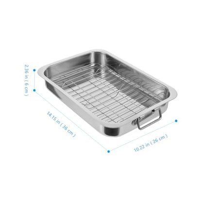 Cabilock 14-Inch Stainless Steel Roasting Pan with Rack – Deep Rectangular Baking Pan for Lasagna, Turkey & Chicken, Heavy-Duty Oven Roaster Tray, Warp-Resistant & Dishwasher Safe