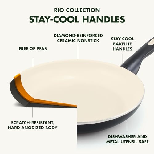 GreenPan Rio Healthy Ceramic Nonstick 10" Frying Pan Skillet, PFAS-Free, Dishwasher Safe, Black