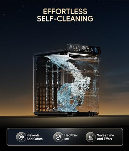 ecozy Nugget Ice Maker Countertop, First Full-Color Smart Panel 44 lbs/24H Ice Machine with APP & Voice Control, Double-Layer Insulation, Pull-Out Water Tank, Soft Pebble Chewable Ice, Self-Cleaning