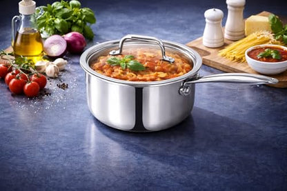 Stainless Steel Sauce Pan with Lid 3 Quart Non Stick Pan Easy to Clean For Home Kitchen Restaurant Multipurpose Use (Silver 7.87 inches)