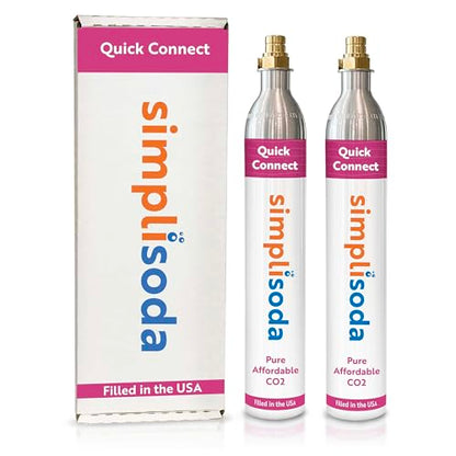 Simpli Soda 60L CO2 Canister Cylinders - Compatible w/Sodastream Quick Connect Only [Including ART, TERRA ENSO & DUO] - Soda Streaming Machine CO2 Tanks Gas Refill, | 14.5 oz, Set of 2