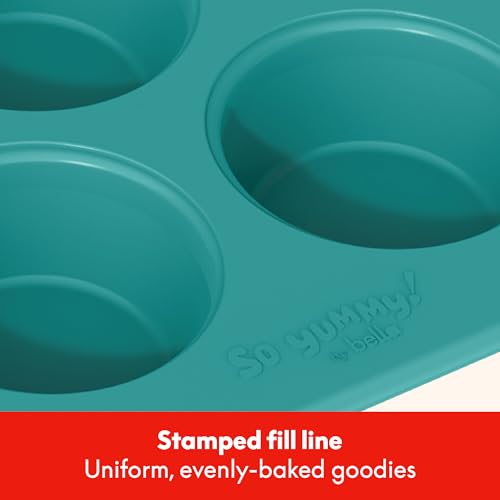 SO YUMMY by bella Baker’s Dozen Muffin Pan, 13 Round Cups Metal Baking Pan w Nonstick Coating & Stamped Fill Lines, PFAS Free, Dishwasher & Oven Safe, for Muffins & Cupcakes, Moonstruck