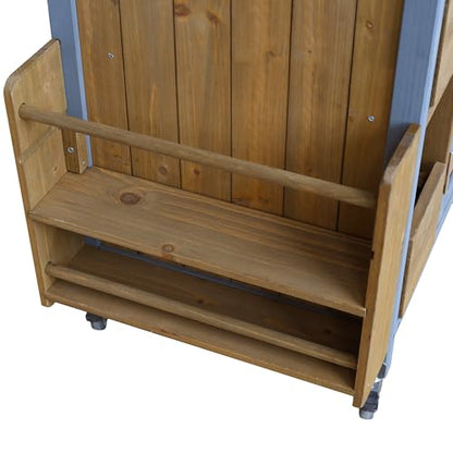 Christopher Knight Home Edsel Outdoor Bar Cart with Stainless Steel Top and Lockable Wheels, Solid Wood Outdoor Storage Cabinet, Kitchen Island Serving Cart for Poolside, Walnut Brown+Blue Gray