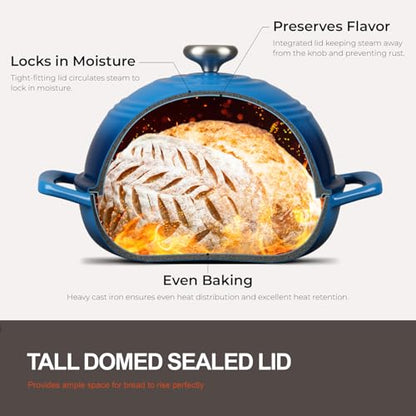 Overmont Enameled Cast Iron Bread Oven - 6QT Bread Dutch Oven for Sourdough Baking - Bread Pot with Dome Lid Cotton Potholders & Cookbook - Multi-Functional Bread Pan For Baking Frying Roasting