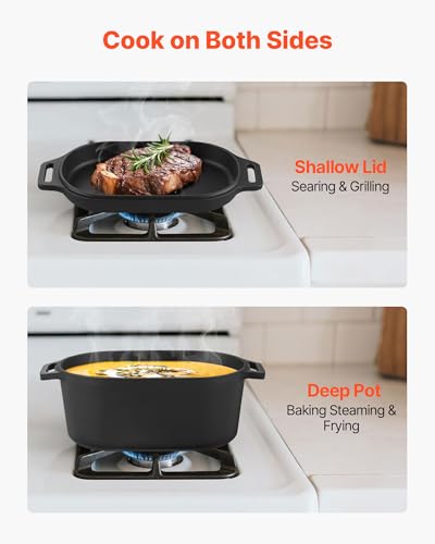 VEVOR Enameled Cast Iron Dutch Oven, 3.5 Quart Pot with Lid and Dual Handles, Heavy-Duty Durable Cookware Pan, Oven Induction Compatible up to 500℉, for Braising, Stews, Roasting, Bread Baking, Black