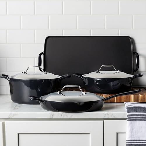 All-Clad Cast Iron Stockpot, 6 Qt Enameled Cast Iron Dutch Oven with Lid, Grill, Oven Safe up to 650F, Pot Compatible with All Stovetops (Gas, Electric & Induction), Easy-Clean, Cookware, Black