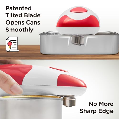Kitchen Mama Auto Electric Can Opener: Open Your Cans with A Simple Press of Button - Automatic, Hands Free, Smooth Edge, Battery Operated, YES YOU CAN (Red)