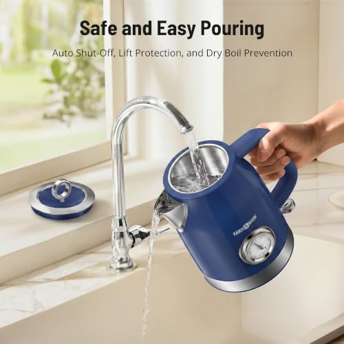 Electric Tea Kettle Retro‑Blue, 57oz Hot Water Pot with Thermometer