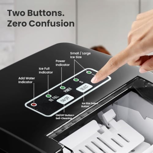 Crzoe Countertop Ice Maker, 26Lbs/24H,2 Sizes of Ice, Self-Cleaning,Black