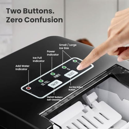 Crzoe Countertop Ice Maker, 26Lbs/24H,2 Sizes of Ice, Self-Cleaning,Black