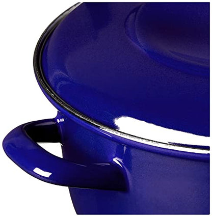 Merten & Storck 7QT Round Dutch Oven Casserole Pot with Lid, European Crafted Enameled Iron Stockpot, Induction & All Cooktops, Braising, Stews, Roasting, Slow Cooking, Sourdough, Cobalt Blue