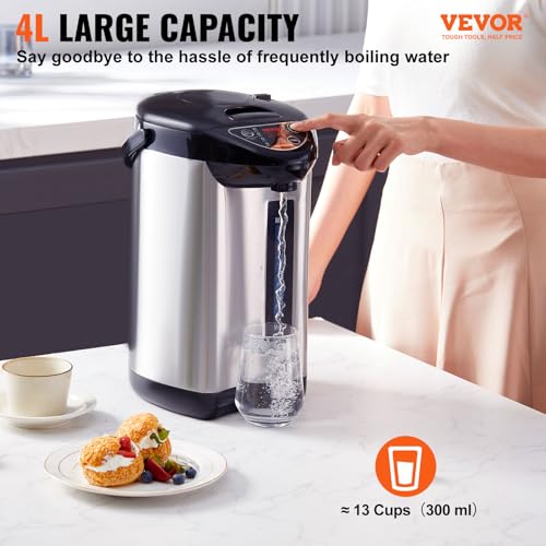 VEVOR Hot Water Dispenser, Adjustable 4 Temperatures Water Boiler and Warmer, 304 Stainless Steel Countertop Water Heater, 3-Way Dispense for Tea, Coffee and Baby Formula, 4L/135 oz