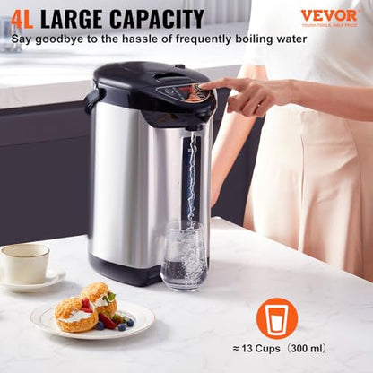 VEVOR Hot Water Dispenser, Adjustable 4 Temperatures Water Boiler and Warmer, 304 Stainless Steel Countertop Water Heater, 3-Way Dispense for Tea, Coffee and Baby Formula, 4L/135 oz