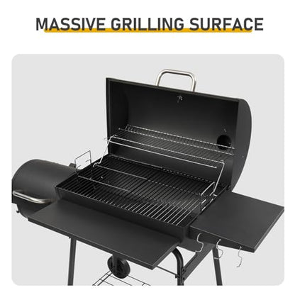BBQ Charcoal Grill and Offset Smoker with Wheels & Side Front Table,Outdoor BBQ Grill with 557 Sq. In.,Patio Barbecue Cooker,Grilling Space for Outdoor Backyard,Balcony,Patio and Parties