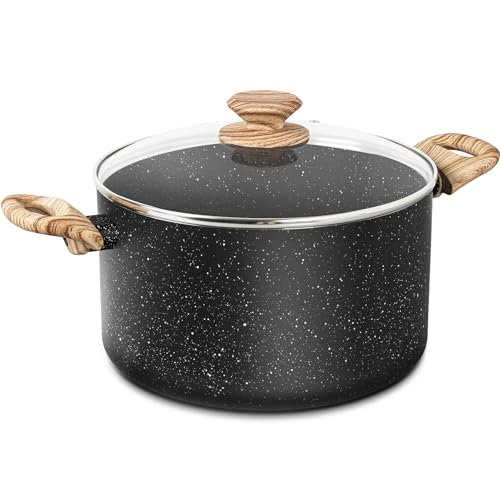 MICHELANGELO 6 Quart Stock Pot with Lid, Nonstick Soup Pot with Lid, 6 Qt Cooking Pot Induction Compatible, Non Stick Pots with Stay-cool Handle, Nonstick Pots for Cooking, Black Granite