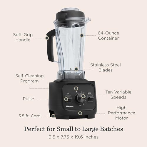 Vitamix VX1 Blender, Professional-Grade Kitchen Blender for Smoothies, Soups, Juices and More, 10-Speeds, Stainless Steel Blades, Self-Cleaning Kitchen Appliance, 64 Oz Classic Container, Black
