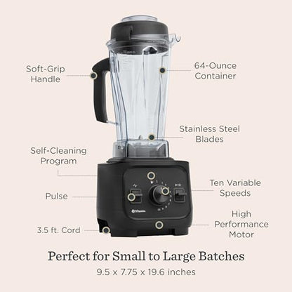 Vitamix VX1 Blender, Professional-Grade Kitchen Blender for Smoothies, Soups, Juices and More, 10-Speeds, Stainless Steel Blades, Self-Cleaning Kitchen Appliance, 64 Oz Classic Container, Black