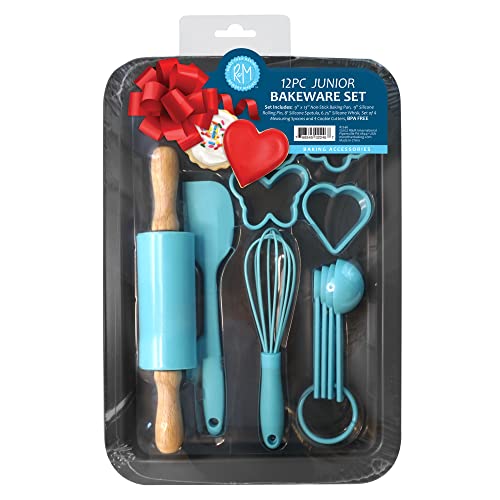 R&M International 2246 Junior 12-Piece Bakeware Set, Includes Pan, Rolling Pin, Tools and Cookie Cutters