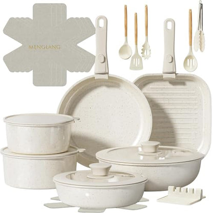 23-Piece Pots and Pans Set,Kitchen Nonstick Cookware Sets, White Granite Induction Cookware Nonstick Cooking Set with Frying Pans & Saucepans