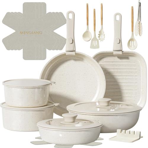 23-Piece Pots and Pans Set,Kitchen Nonstick Cookware Sets, White Granite Induction Cookware Nonstick Cooking Set with Frying Pans & Saucepans