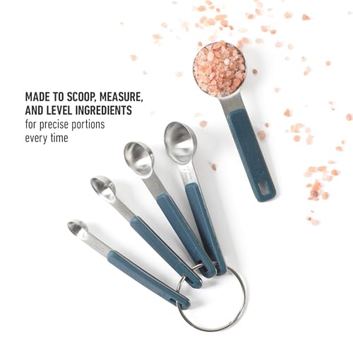 Calphalon Prime Measuring Spoons, Plastic Measuring Spoon Set, 5-Piece Stainless Steel Measuring Spoons Navy Silicone Handle Accurate, Durable for Spices and Small Portions