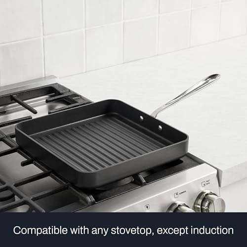 All-Clad HA1 Hard Anodized Nonstick Grill 11x11 Inch Oven Safe 350F Pots and Pans, Cookware Black