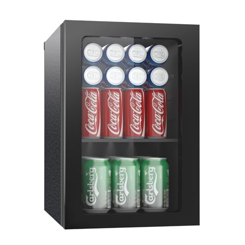 Erivess Compact Freestanding Beverage Refrigerator, 24 Can/0.9 Cubic Feet Mini Fridge with Acrylic Front Door for Soda, Beer or Wine, Under Counter Small Refrigerator with Adjustable Shelves for Home