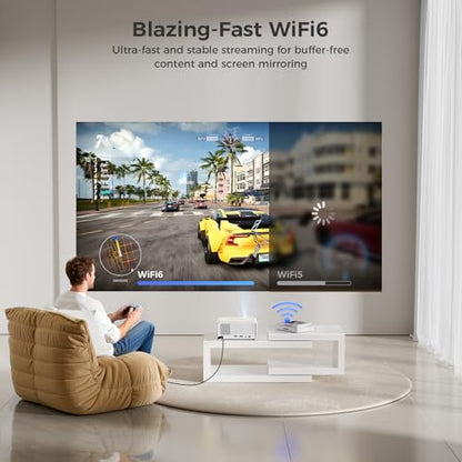 GOODEE Mini Smart Projector with WiFi and Bluetooth - Compatible with Netflix/YouTube/PrimeVideo, Electric Focus & Keystone, Short Throw Portable Video Projector Full HD for Indoor/Outdoor/Camping