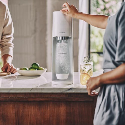SodaStream TERRA Sparkling Water Maker, Starter Kit, CQC CO2 System, Includes 1 Quick Connect 60L CO2 Cylinder, 1 Dishwasher Safe BPA Free Bottle, 1 bubly Lime Drop, Make your own Pepsi, White