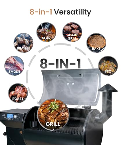 Z GRILLS 450E Pellet Smoker Grill, Upgrade PID 3.0 Temperature Control (180-450°F), 459 SQ.IN Cooking Area, 8 in 1 BBQ Grill,Hopper Cleanout, Meat Probe, Rain Cover, for Backyard Camping