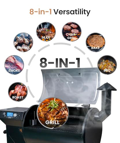 Z GRILLS 450E Pellet Smoker Grill, Upgrade PID 3.0 Temperature Control (180-450°F), 459 SQ.IN Cooking Area, 8 in 1 BBQ Grill,Hopper Cleanout, Meat Probe, Rain Cover, for Backyard Camping