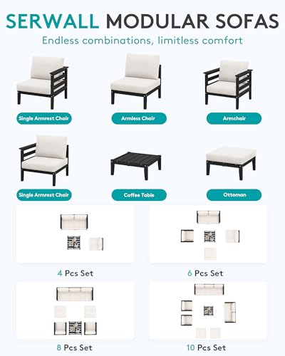 SERWALL HDPE Patio Furniture Set, 6 Pieces Outdoor Sectional Sofa Set