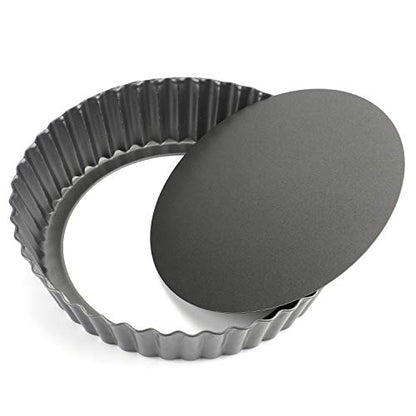 Tosnail Deep Tart Pan, 9.5" x 2" Quiche Pie Pan with Removable Loose Bottom, Fluted Baking Pan