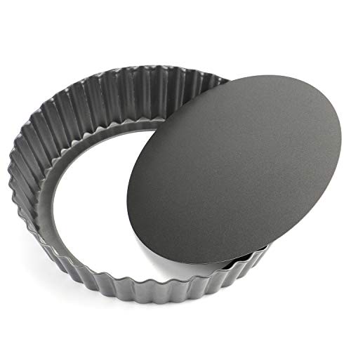 Tosnail Deep Tart Pan, 9.5" x 2" Quiche Pie Pan with Removable Loose Bottom, Fluted Baking Pan