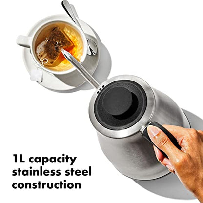 OXO Brew Adjustable Temperature Pour Over Kettle, 1 L, Gooseneck Electric Kettle, Stainless Steel with Timer