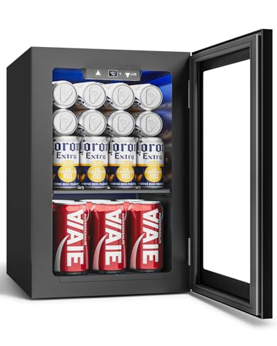Feelfunn 24 Cans Beverage Refrigerator Cooler - Mini Fridge with Digital Temperature Control, Soda Wine Beer Drink Fridge - Small Refrigerator for Office Home Bedroom Dorm Bar, Black