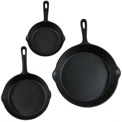 Sunnydaze 3-Piece Pre-Seasoned Heavy-Duty Cast Iron Skillet Set - 6-Inch, 7-Inch, and 10-Inch Black Metal Frying Pans