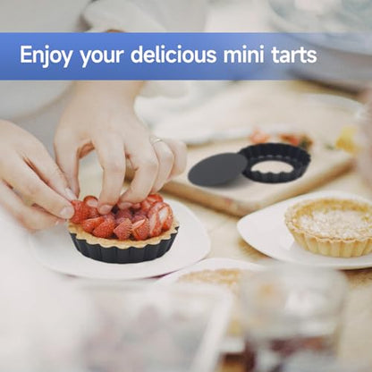 Urxirha 6 Pack Mini Fluted Tart Pans 4 Inch with Removable Bottom, Nonstick Quiche Pan with Silicone Basting Pastry Brush for Baking Treats, Pie, Quiches, Tartlets