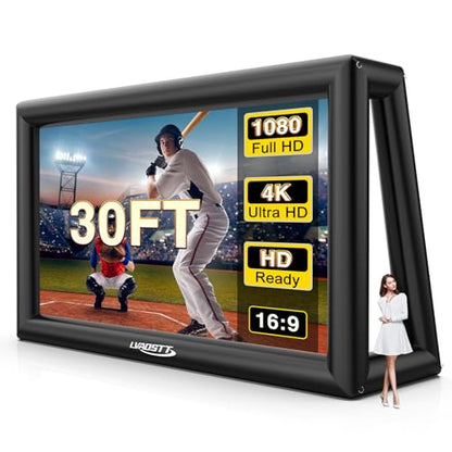 Inflatable Projector Screen, 30FT Blow Up Movie Screen Outdoor Projector, Easy Set Up One-Piece Design Front & Rear Projection with Air Blower for Outside Backyard Family Movie Night Pool Party