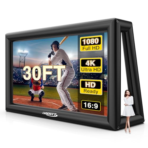 Inflatable Projector Screen, 30FT Blow Up Movie Screen Outdoor Projector, Easy Set Up One-Piece Design Front & Rear Projection with Air Blower for Outside Backyard Family Movie Night Pool Party