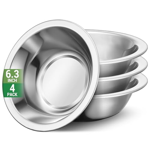 Offiper 304(18/8) Stainless Steel Mixing Bowls for Kitchen, 4 Pack 6.3" 13.67 fl.oz Metal Mixing Bowls Set Stackable for Baking Serving Cooking Food Prep Storage Dishwasher Safe Lightweight