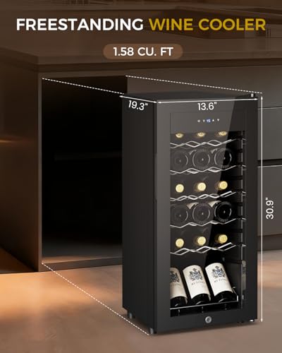 Feelfunn 18 Bottle Wine Cooler Refrigerator,Freestanding Wine Fridge,Black