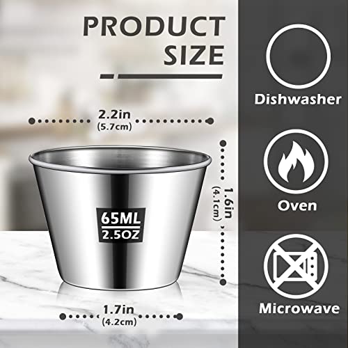 Mimorou 100 Pcs 2.5oz Metal Ramekins Stainless Steel Sauce Dipping Cups Ramekins Bulk Sauce Container Round Dipping Bowls Condiment Cup for Dish Butter Kitchen Restaurant Serving Party Dinner Cooking