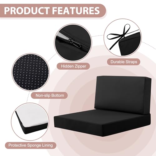 MuaMelop 14-Piece Patio Furniture Cushions Set, Replacement Outdoor Cushions for 6-Seat Patio Sectional, Waterproof & Fade Resistant Deep Seat Cushion for Outdoor Sofa, Black