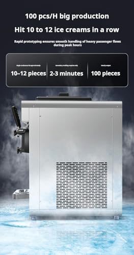 Commercial Ice Cream Machine,Soft Serve Ice Cream Machine Countertop, Soft Serve Machine with Built-in Puffing Pump, Dual Hopper&Pre-Cooling, Easy-Clean for Snack Dessert Shops (three-heads)