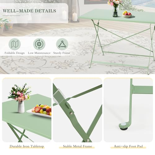 MELLCOM 5-Piece Foldable Patio Dining Set with Rectangular Table and Chairs, Weather-Resistant Iron Outdoor Dining Set for 4 People, Outdoor Table and Chairs for Patio, Yard, Indoor, Green