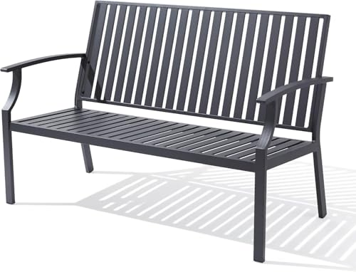 Eongdn 52" Outdoor Garden Bench Weatherproof, Rust-Resistant Aluminum Metal 2-Person Garden Bench with 660 lbs Weight Capacity, Patio Benches for Outdoors,Porch, Patio, Backyard and Park (Dark Gray)