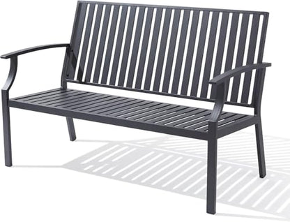 Eongdn 52" Outdoor Garden Bench Weatherproof, Rust-Resistant Aluminum Metal 2-Person Garden Bench with 660 lbs Weight Capacity, Patio Benches for Outdoors,Porch, Patio, Backyard and Park (Dark Gray)