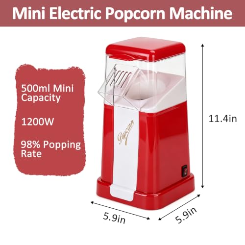 Mini Pop Popcorn Maker,Oil-Free Air Popcorn Popper with 500ml Mini Capacity